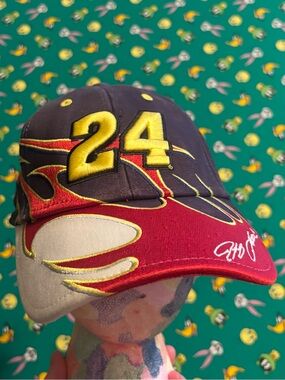 Chase Authentics Black Red Yellow Flames 24 Embroidered Racing Cap